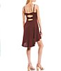 Color:Dark Garnet - Image 2 - Spaghetti Strap Scoop Neck Cage Back Hi-Low Dress
