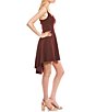 Color:Dark Garnet - Image 3 - Spaghetti Strap Scoop Neck Cage Back Hi-Low Dress