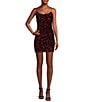 B. Darlin Spaghetti Strap Scoop-Neck Sequined Velvet Knit Bodycon Dress, Color:Burgundy - Image 1
