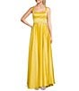 Color:Yellow - Image 1 - Square Neck Dull Charmeuse Long Dress