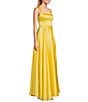 Color:Yellow - Image 3 - Square Neck Dull Charmeuse Long Dress