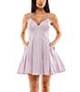 Color:Lilac/Silver - Image 1 - Spaghetti Strap V-Neck Banded Waist Glitter Party Dress