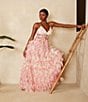 Color:Yellow/Pink/Green - Image 5 - Spaghetti Strap V-Neck Floral Printed Ruffle Trim Long Gown