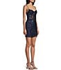 B. Darlin Spaghetti Strap V-Neck Illusion Sequin Pattern Bodycon Dress, Color:Navy - Image 3
