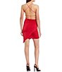 Color:Red - Image 2 - Spaghetti Strap V-Neck Ruched Asymmetric Faux-Wrap Skirt Bodycon Dress
