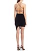 Color:Black - Image 2 - Spaghetti Strap V-Neck Ruched Asymmetric Faux-Wrap Skirt Bodycon Dress