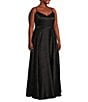 Color:Black - Image 3 - Spaghetti Strap V-Neck Satin Floral Jacquard Long Gown