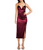 B. Darlin Spaghetti Strap V-Neck Shirred Satin Midi Dress - Image 1