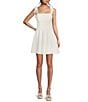 Color:Off White - Image 1 - Straight Neckline Wide Trim Lace Strap Sleeveless Skater With Trim Detail Dress
