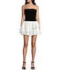 B. Darlin Velvet Strapless Color Block Ruffled Dress, Color:Off White/Black - Image 1
