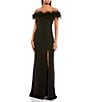 Color:Black - Image 1 - Strapless Feather Trim Front Slit Long Dress