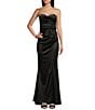 Color:Black - Image 1 - Strapless Rhinestone Pleated Bodice Front Slit Long Dress