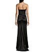 Color:Black - Image 2 - Strapless Rhinestone Pleated Bodice Front Slit Long Dress