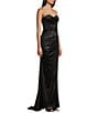 Color:Black - Image 3 - Strapless Rhinestone Pleated Bodice Front Slit Long Dress