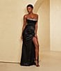 Color:Black - Image 5 - Strapless Rhinestone Pleated Bodice Front Slit Long Dress