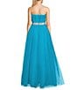 Color:Turquoise - Image 2 - Strapless Rhinestone Waist Tulle Ball Gown
