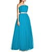Color:Turquoise - Image 3 - Strapless Rhinestone Waist Tulle Ball Gown