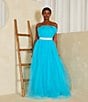 Color:Turquoise - Image 5 - Strapless Rhinestone Waist Tulle Ball Gown