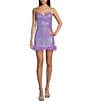 Color:Lilac/Iridescent - Image 1 - Sequin Sweetheart Neck Feather Trim Dress