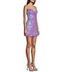 Color:Lilac/Iridescent - Image 3 - Sequin Sweetheart Neck Feather Trim Dress