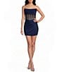 B. Darlin Strapless Stone Embellished Illusion Corset Lace Up Back Bodycon Dress - Image 1