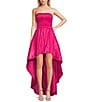 Color:Hot Fuchsia - Image 1 - Strapless Stretch Taffeta Shirred Bodice Hi-Low Dress