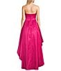 Color:Hot Fuchsia - Image 2 - Strapless Stretch Taffeta Shirred Bodice Hi-Low Dress