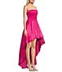 Color:Hot Fuchsia - Image 3 - Strapless Stretch Taffeta Shirred Bodice Hi-Low Dress