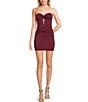 B. Darlin Strapless Sweetheart Neck Double Twist Front Mesh Inset Bodice Mini Dress, Color:Dark Garnet - Image 1
