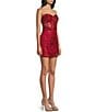 B. Darlin Strapless Sweetheart Neck Sequin Patterned Bodycon Dress, Color:Dark Red - Image 3