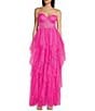 Color:Neon Fuchsia - Image 1 - Sweetheart Neck Corset Ruffle Front Slit Long Dress