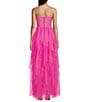 Color:Neon Fuchsia - Image 2 - Sweetheart Neck Corset Ruffle Front Slit Long Dress