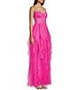 Color:Neon Fuchsia - Image 3 - Sweetheart Neck Corset Ruffle Front Slit Long Dress