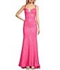 Color:Hot Pink - Image 1 - Sweetheart Neck Lace-Up Back Long Sequin Dress With Train