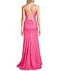 Color:Hot Pink - Image 2 - Sweetheart Neck Lace-Up Back Long Sequin Dress With Train