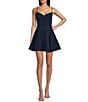 B. Darlin Sweetheart Neck Notched Corset Fit And Flare Dress, Color:Navy - Image 1