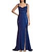Color:Sapphire/Fuschia - Image 1 - Sweetheart Neck Sleeveless Slit Long Dress