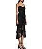 Color:Black - Image 3 - Sweetheart Neckline Lace Bustier Ruffle Trim Midi Dress