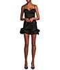 Color:Black - Image 1 - Sweetheart Neckline Ruffle Hem Mini Dress