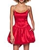 B. Darlin Taffeta Scoop Neck Bustier Rhinestone Strap Drop Waist Bubble Bow Back Dress - Image 1