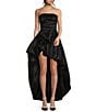 Color:Black - Image 1 - Taffeta Strapless Shirred Bodice Bubble Hem High-Low Dress