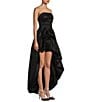 Color:Black - Image 3 - Taffeta Strapless Shirred Bodice Bubble Hem High-Low Dress