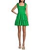 Color:Green - Image 1 - Tie Spaghetti Strap Smocked Bodice Pleated Skirt Dress