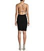 Color:Black - Image 2 - V-Neck Asymmetrical Rhinestone Fringe Hem Mini Bodycon Dress