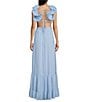 Color:Powder Blue - Image 2 - V-Neck Ruffle Strap Side Cut-Out Long Dress