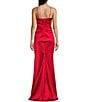 Color:Red - Image 2 - V-Neck Shirred Front Slit Long Satin Dress