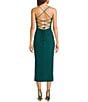 B. Darlin V-Neck Shirred Side Slit Lace-Up Back Midi Dress, Color:Hunter - Image 2
