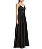 Color:Black - Image 3 - V-Neck Side Slit Satin Gown