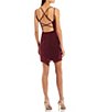 Color:Wine - Image 2 - V-Neck Sleeveless Spaghetti Strap X-Back Rhinestone Clip-Dot Mesh Shift Dress