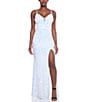 Color:Off White/Iridescent - Image 1 - Velvet Embroidered Sequin V-Neck Illusion Double Spaghetti Strap Lace Up Back Dress